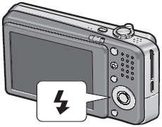 モード切替スイッチを [静止画モード] に合わせ、[フラッシュ] ボタンを押し、フラッシュモードを切り替えます