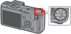 モードダイヤルを回して、使用する使用する機能のマークに合わせます