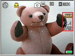 露出が固定され、画面に AEL マーク、絞り値、シャッタースピードが表示されます