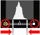 ポイントを左端のポイントに合わせ、ADJ./OKボタンを右側に押して移動し、ヒストグラムの山の左端に合わせます