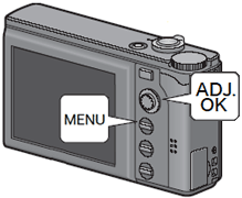 MENU ボタンを 押します。撮影設定メニューが表されましたら、ADJ./OK ボタンを下側に押します