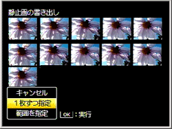 Fn1、Fn2 ボタンで、［ 1 枚ずつ指定 ］または［ 範囲指定 ］を選び、MENU/OK ボタンを押します