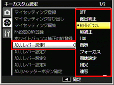 ▲▼ボタンで［ ADJ. レバー設定 1 ］～［ ADJ. レバー設定 4 ］を選択し、＞ボタンを押します