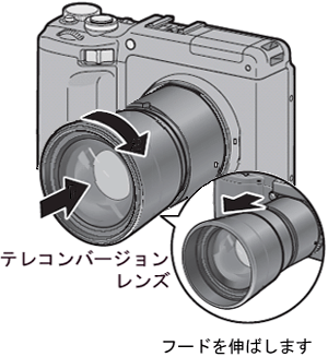 テレコンバージョンレンズを取り付けます