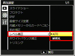 再生設定メニューの「レベル補正」で行います