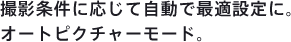 撮影条件に応じて自動で最適設定に。オートピクチャーモード。