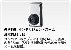 光学5倍、インテリジェントズーム最大約33.5倍