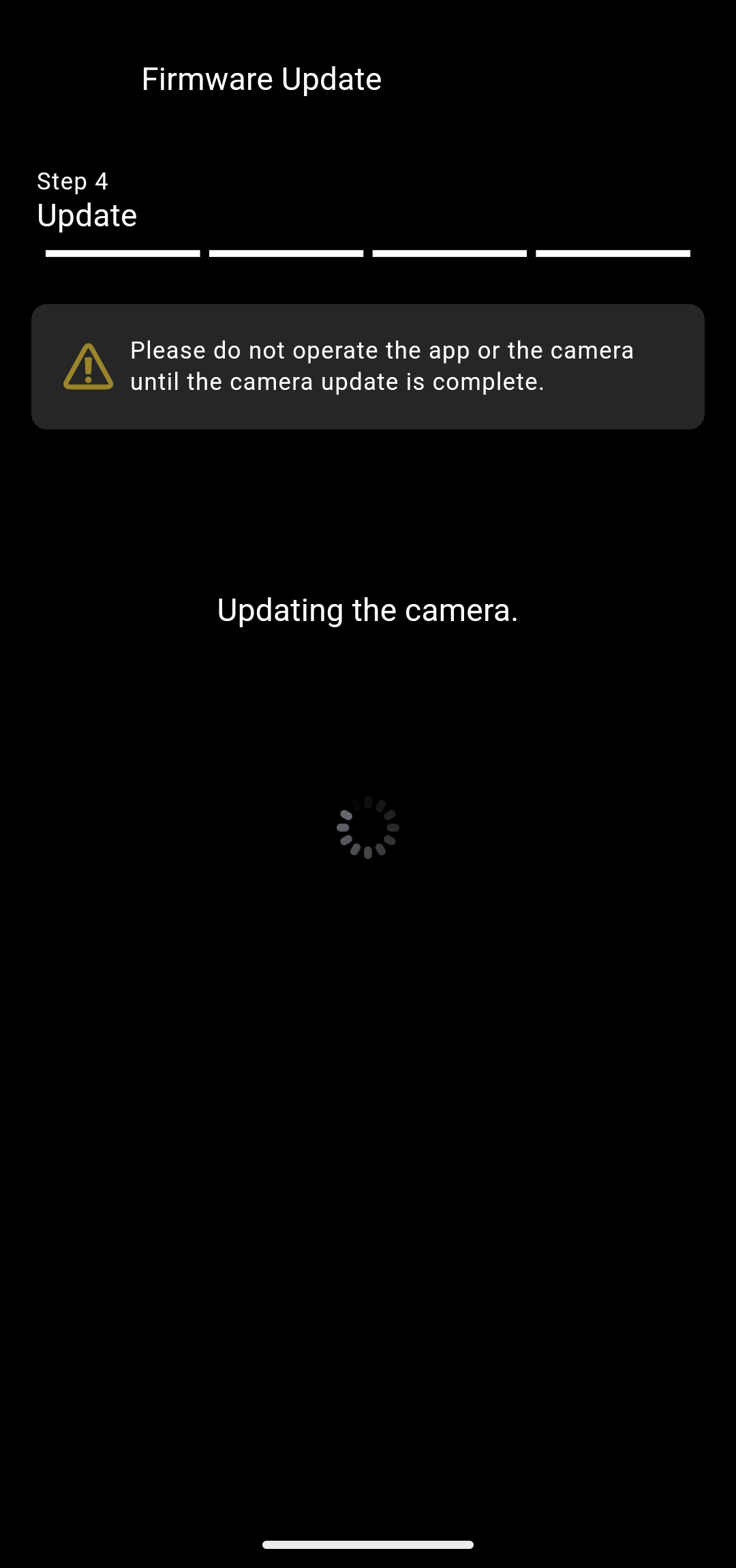 Camera updating screen