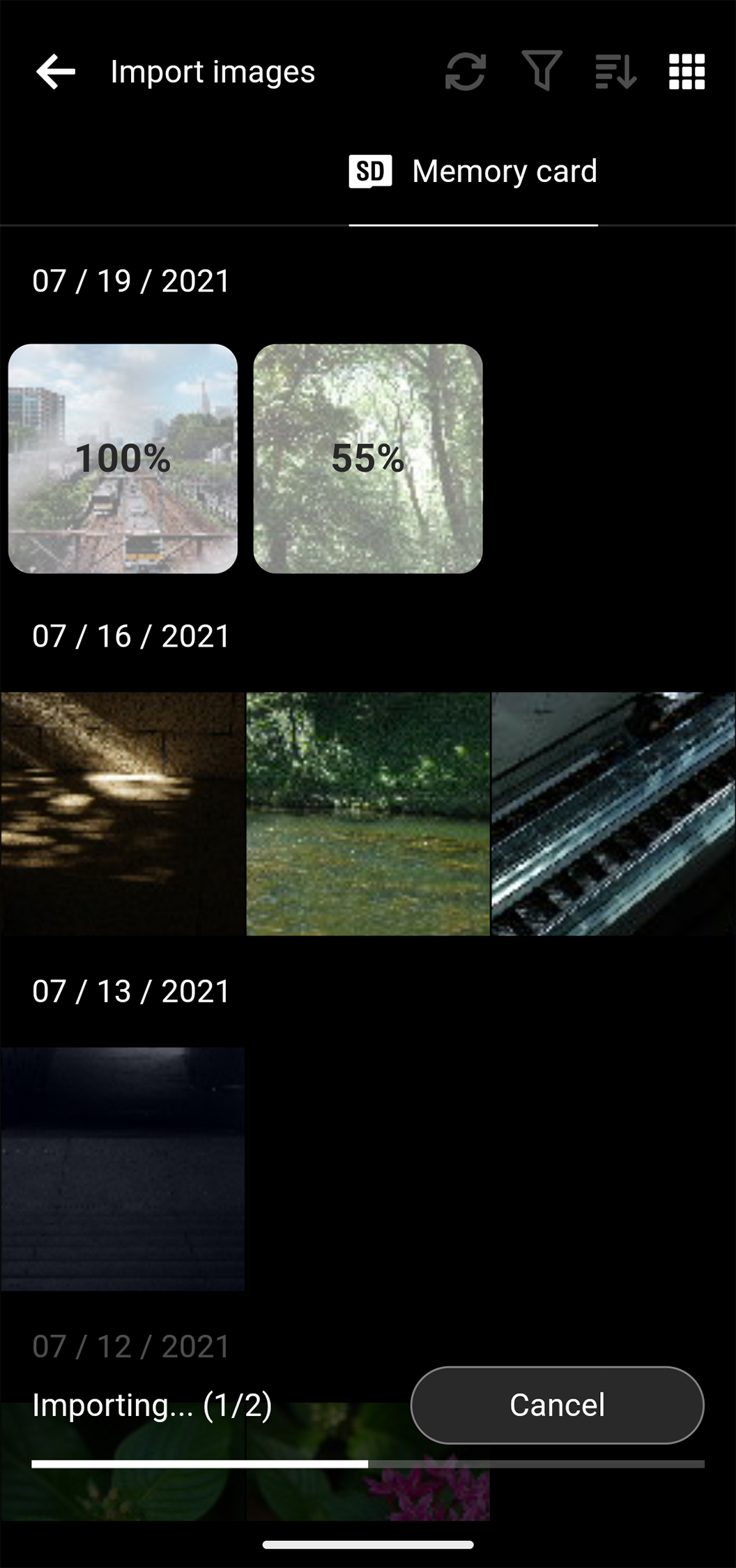Camera images (importing)