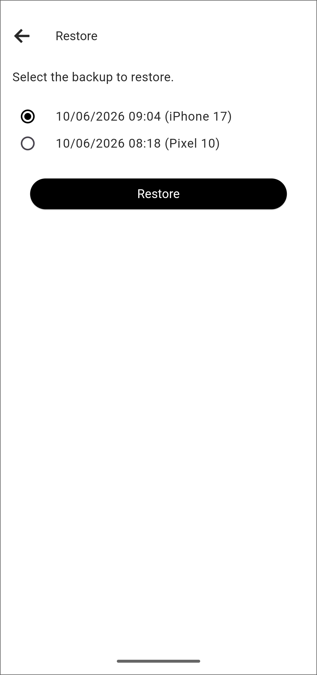 Restore screen