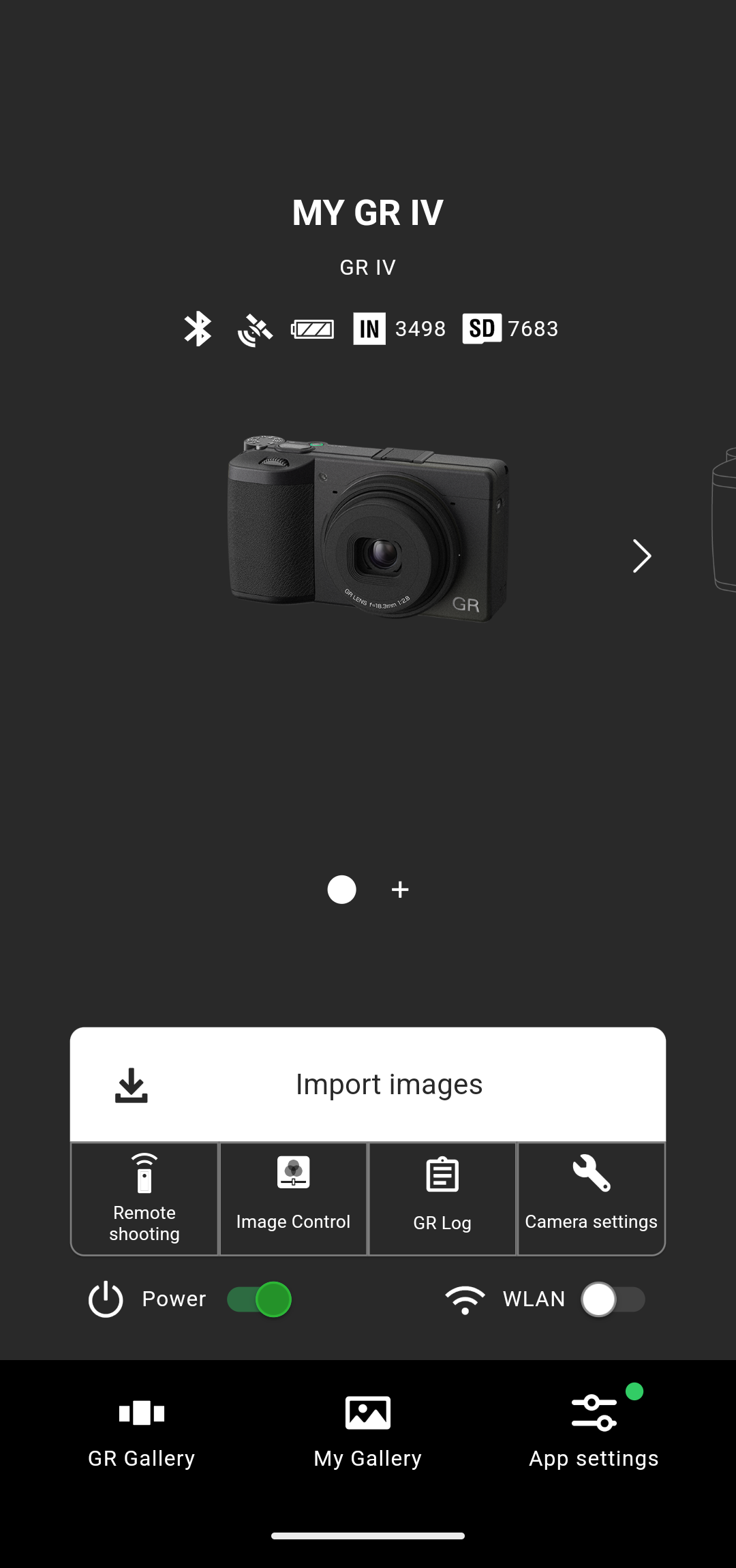 Home screen settings (after logging in with a RICOH GR ID)