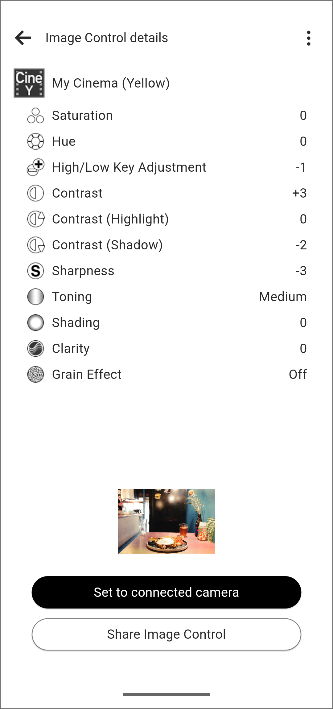 Details screen after selecting an Image Control
