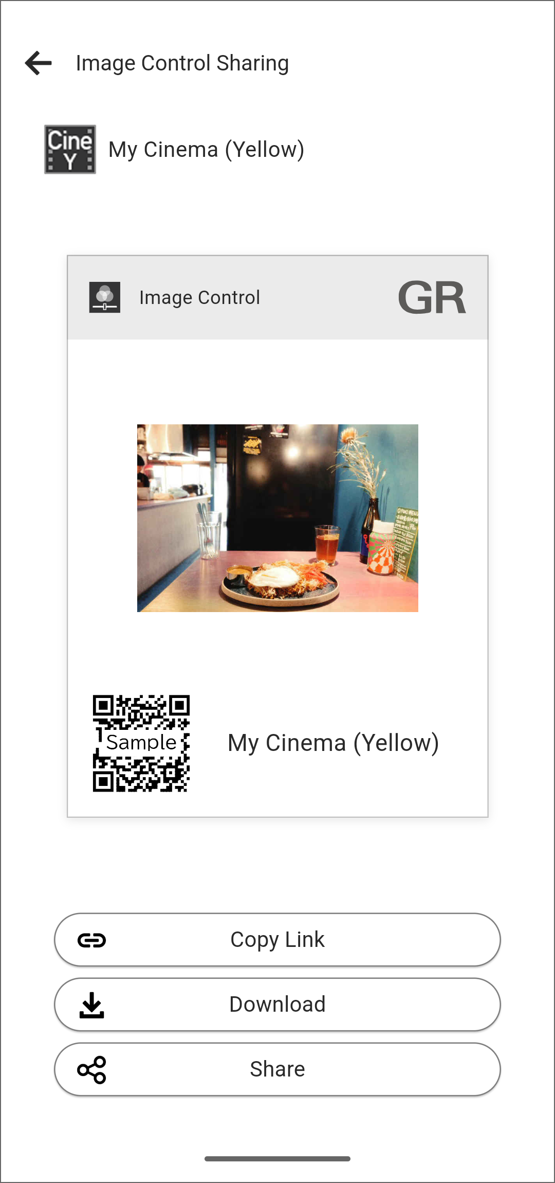 Screen after selecting Share Image Control