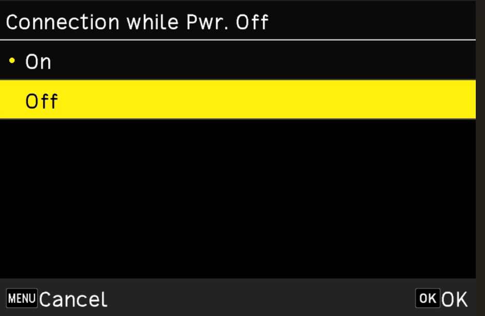 Selecting Off for Connection While Power Off screen
