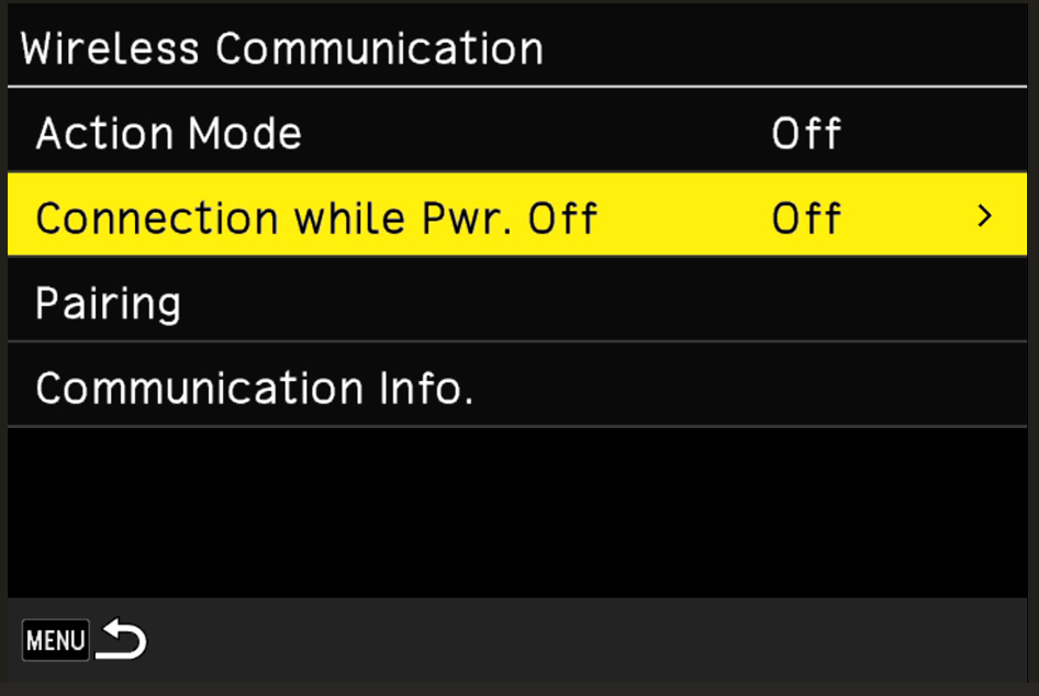 Connection While Power Off set to Off screen